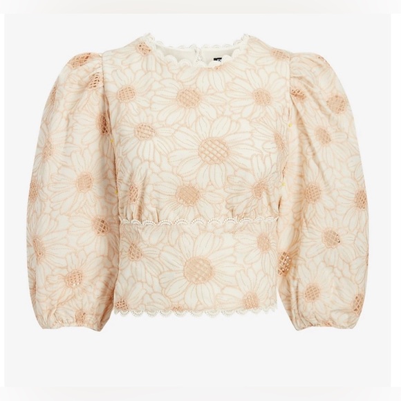 Express Tops - Express sunflower crop top with lace accent